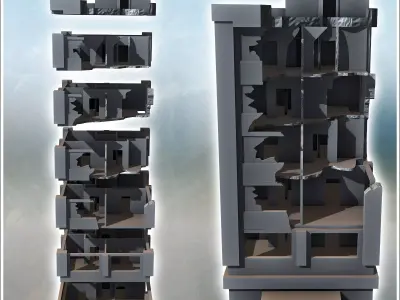Modern flat roof building with platform with destroyed awning 23 3D print model