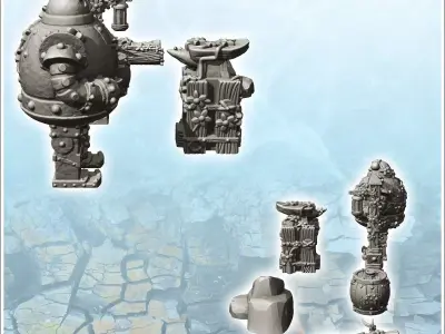 Set of fantastic outdoor accessories with humanoid totem and lan 3D print model