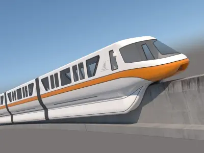 Monorail Collection commuter train on side of concrete wall 3D model