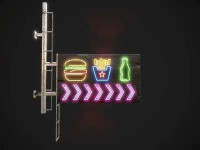FastFood Neon signs Cyberpunk  Optimized FOr games  Low-poly 3D model