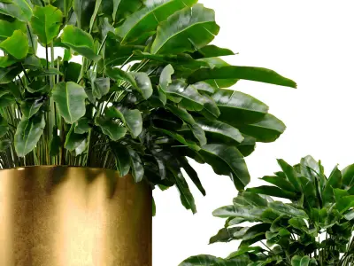 Decorative fern in a Floor vase planters urn gold Art Deco style 3D model