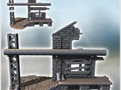 Three-story building with arched windows missing walls and expos 3D print model