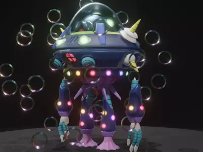 Gigabolt-Man-O-War spaceship with lights 3D model