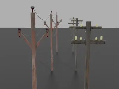 Electric Poles-Pack of 2-Game and Animation Ready with Materials Low-poly 3D model