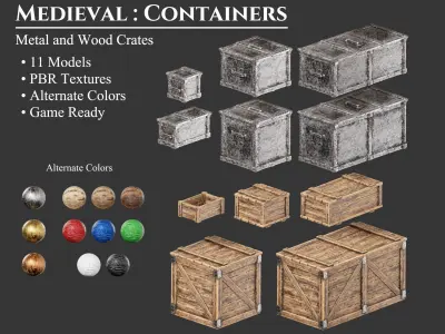 Medieval Collection Containers Metal and Wood Crates 3D Model Pack