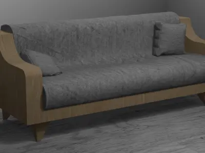 This 3D model represents an elegant wooden sofa 3D model