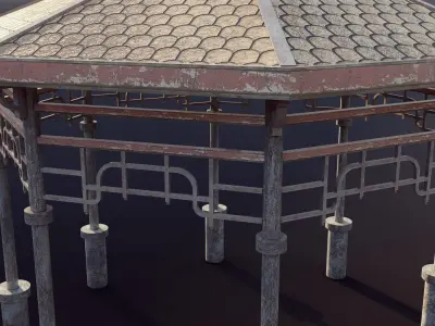 Garden Hut Pavilion with Metal Columns and Tiled Roof Low-poly 3D model