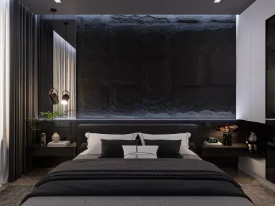 Modern black bedroom interior design 3D model
