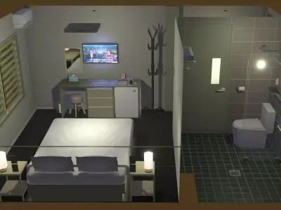 Modern Hotel Room - retro PSX style Low-poly 3D model