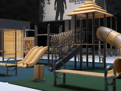 Set of elements of urban style 3D model