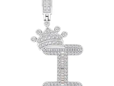 Crown Initial  I  Letter Pendant 3D print model