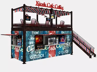Shipping Container Kiosk Cafe Coffee 3D model