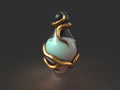 Stylized Fantasy Potion with Root Ornaments Low-poly 3D model