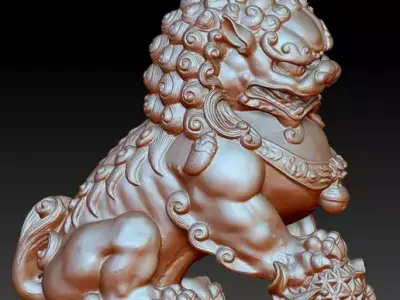 Chinese Guardian Lion Statue Dog Dragon 3D Model  3D model