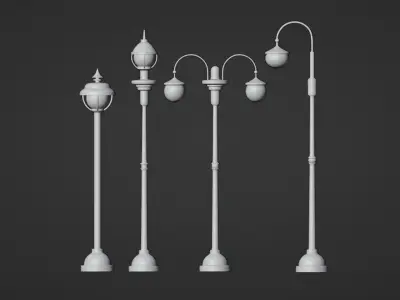 Set of four street lamps 3D model