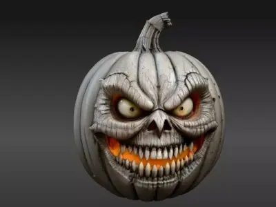 Evil Jack-O-Lantern Pumpkin 3D Model Solid Halloween Pumpkin  3D print model