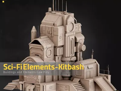 80 Sci-Fi Elements - Kitbash Low-poly 3D model