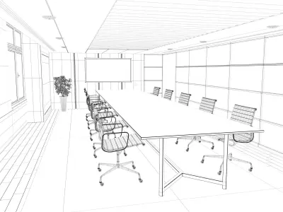 Office Space Interior 3D model Free low-poly 3D model