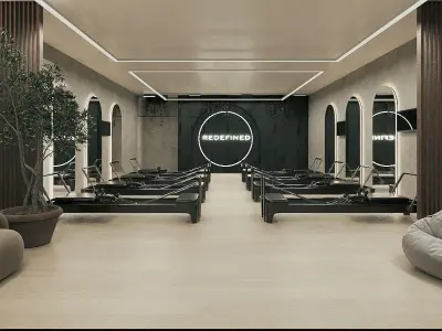 Modern Pilates Studio Interior Scene Wellness Fitness Center  3D model