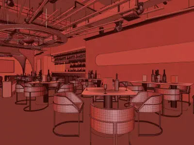 Cyber bar sci fi furniture and neon signs 3d model 3D model
