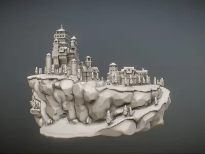 Medieval Village With Castle 3D print model