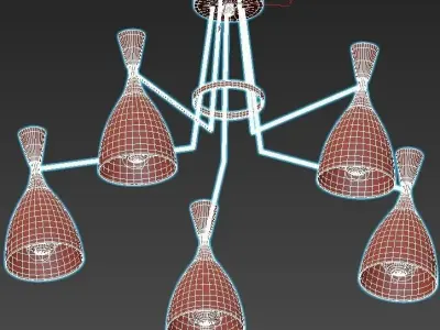 lumion five light chandelier with brass and shades 3D model