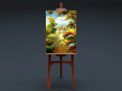Carved Wood Easel for Painting 3D model