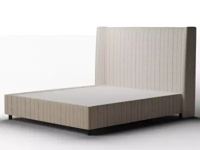 Adara Wingback Bed - Tailored Upholstery in Natural Stripe Linen Low-poly 3D model