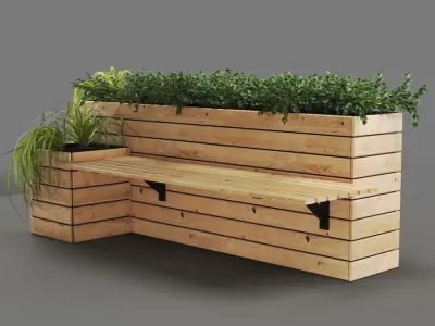 bench648 wooden bench with plants 3D model