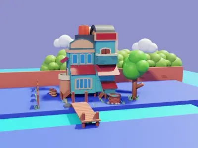 Low poly Stylized House  3D print model