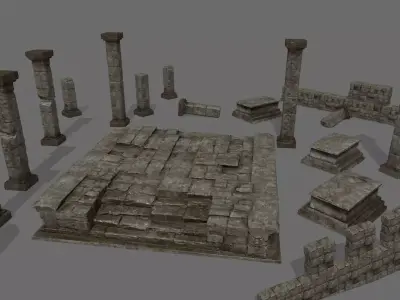 ruin set stone block Low-poly 3D model