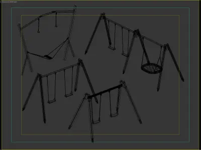 Versatile Wooden Swing Set Collection 3D model