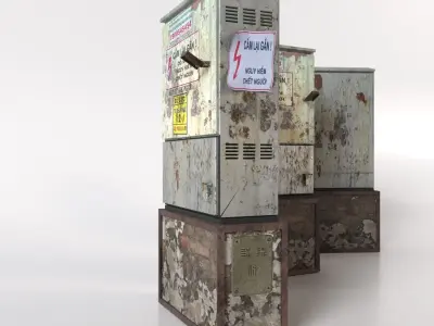 Old Industrial Electrical Cabinet Rusty Electrical Box 3D Model 3D model