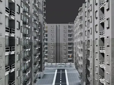 Low poly Apartments - Game ready street in apartment building Low-poly 3D model