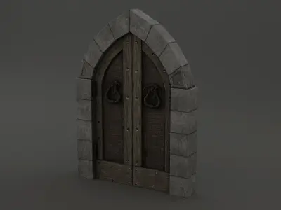 Medieval Door Arched Double Tear Handles 3D Model Low-poly 3D model