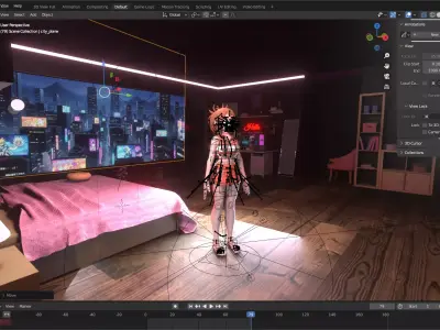 Uraraka anime Style Gamer Room Low-poly 3D model