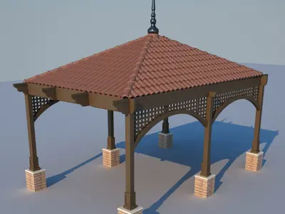 Pergola with roof tiles 3D model
