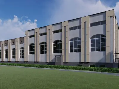 3D model of a public building with a swimming pool interior 3D model