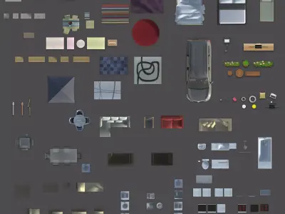 2d furniture floorplan topview PSD 3D model