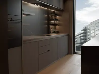 Dark Themed Modern Kitchen 3D model