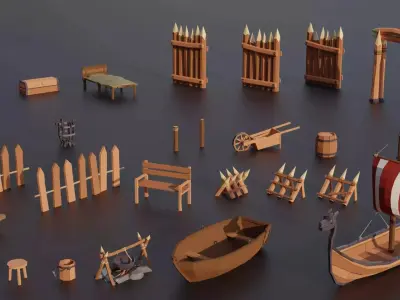 Low Poly Medieval Village - Unity URP Low-poly 3D model