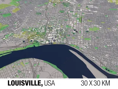 Louisville Kentucky USA 30x30km 3D City Map 3D model