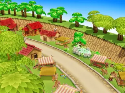 Cartoon Spring Farm Low-poly 3D model