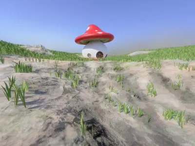 The Mushroom House Cartoon Scene Low-poly 3D model