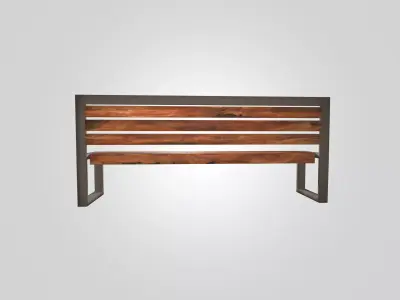 Outdoor Wooden Bench 3D Model with Metal Frame Low Poly Low-poly 3D model