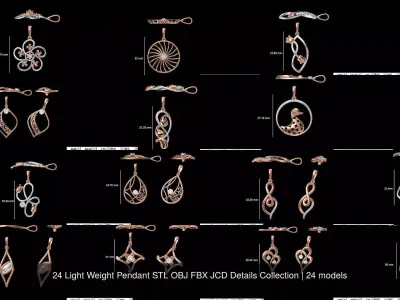24 Light Weight Pendant STL OBJ FBX JCD Details Collection 3D Model Pack