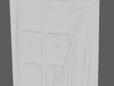 Ruined unhinged door inside the building 3D model