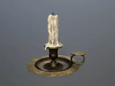Candlestick candle on plate Low-poly 3D model
