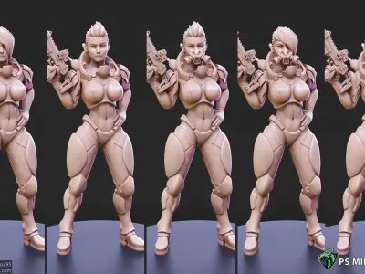 Cyberpunk Mercenary Pose 1 - 4 Variants and Pinup 3D print model