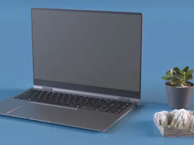  Workspace Setup with Laptop and Decor 